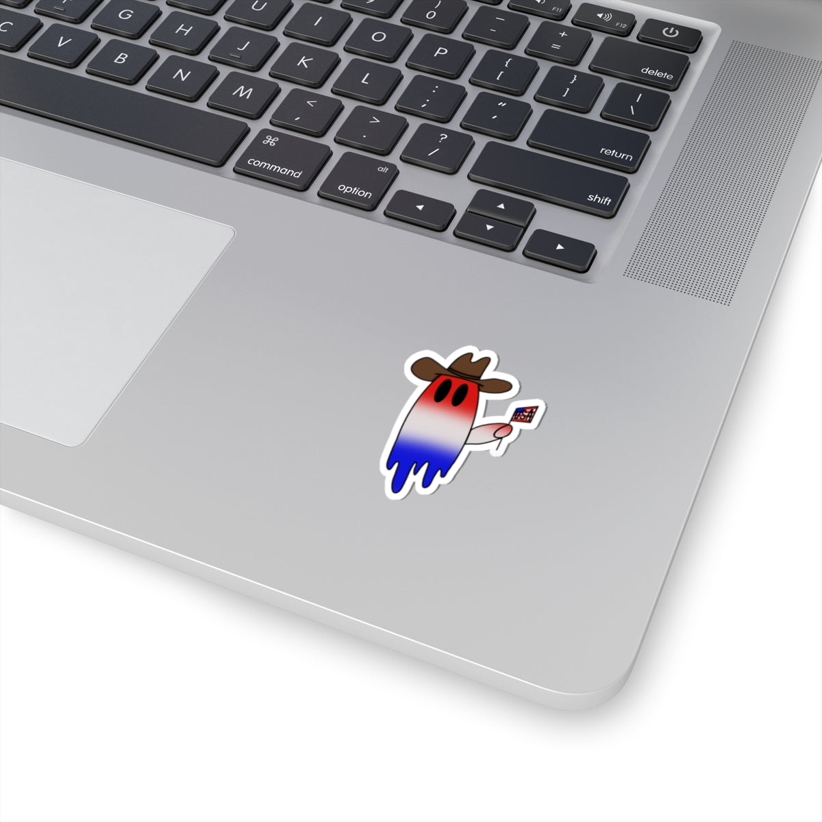 Patriotic Cowboy Ghost Sticker — Red White & Blue Flag Kiss-Cut Sticker