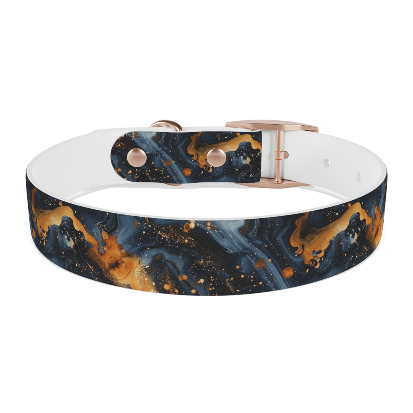 Celestial Marbled Dog Collar — Black & Gold Abstract Galaxy Pattern