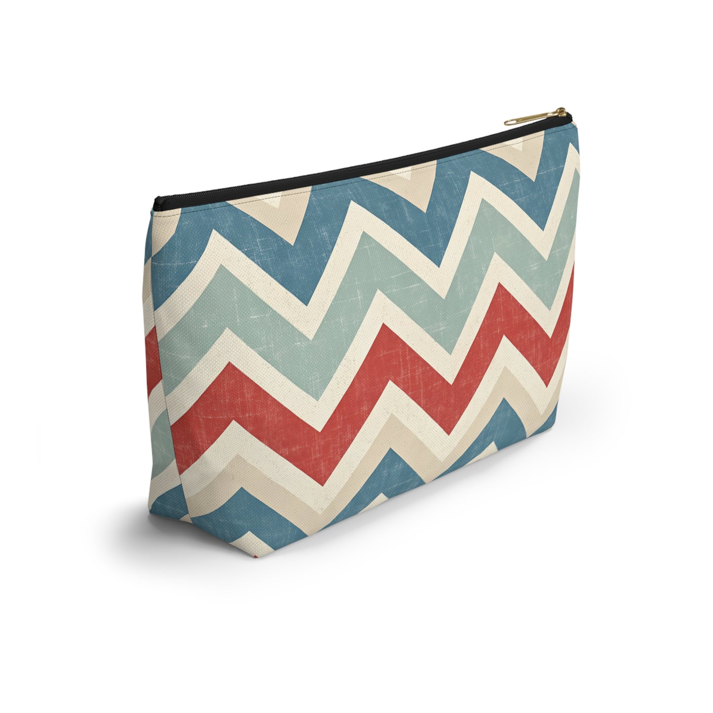 Chevron Accessory Pouch (T-Bottom) – Vintage Red, Blue & Cream Cosmetic Bag