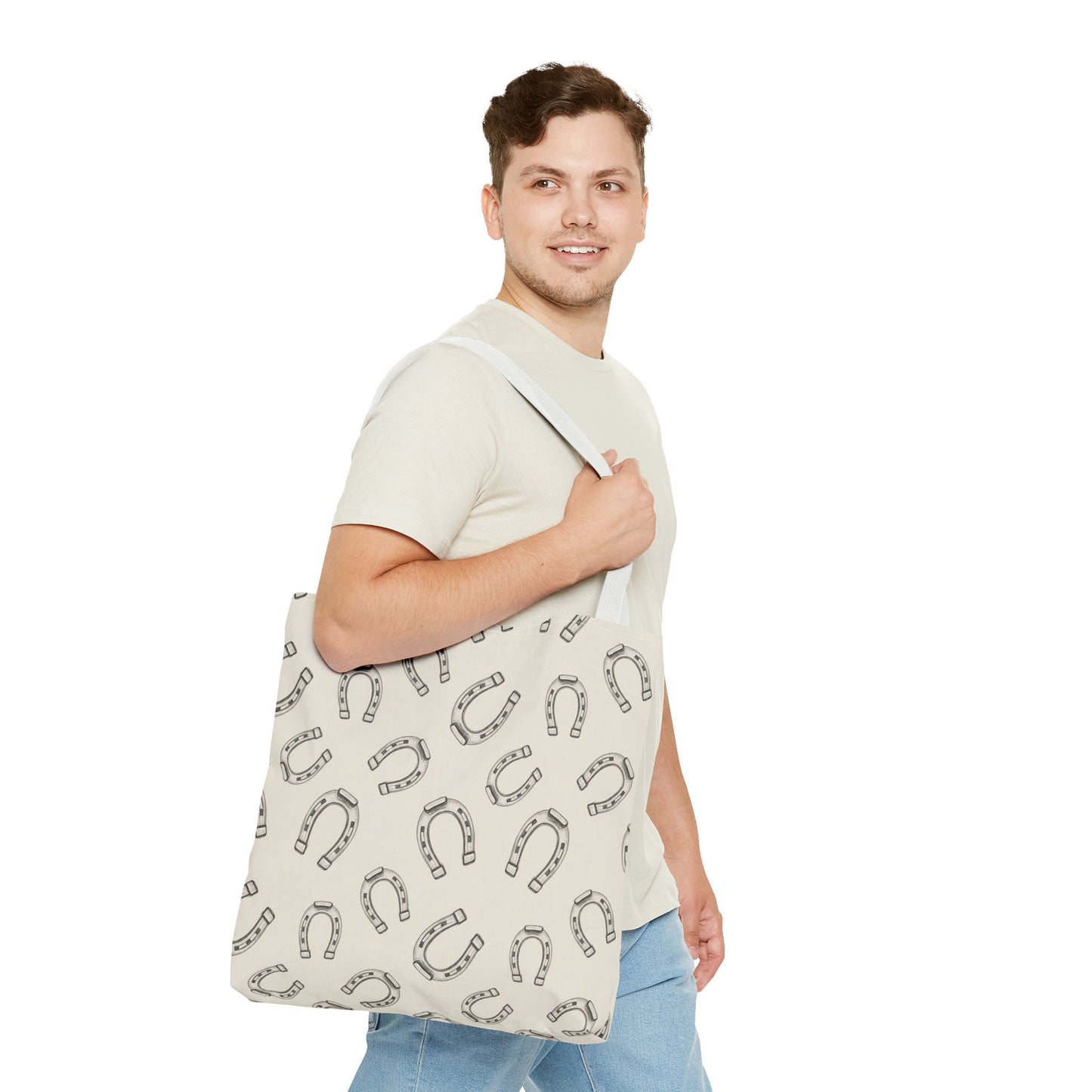 Horseshoe Pattern Tote Bag – Lucky Neutral Printed Canvas Tote