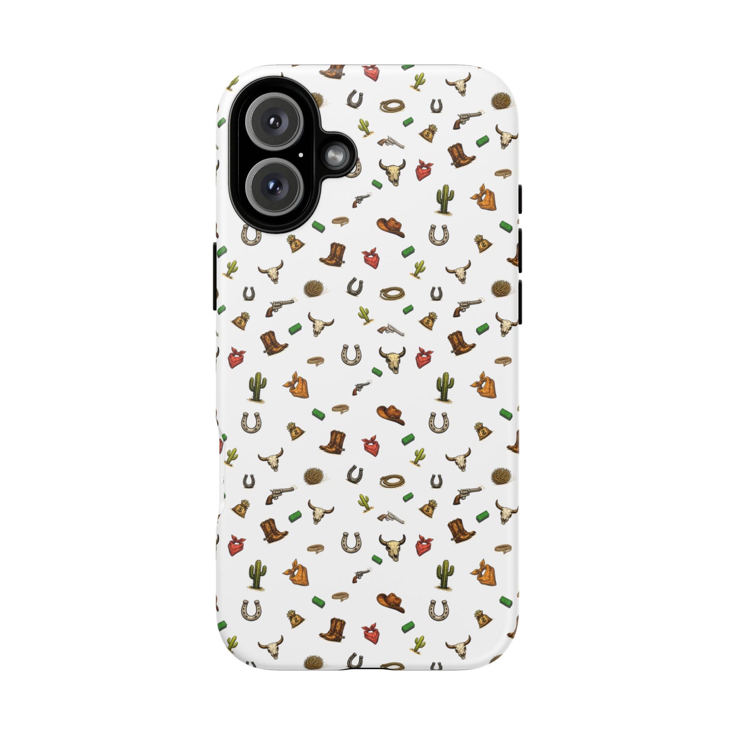 Western Cowboy Pattern Phone Case — Rodeo Hat, Horseshoe & Cactus Tough Case
