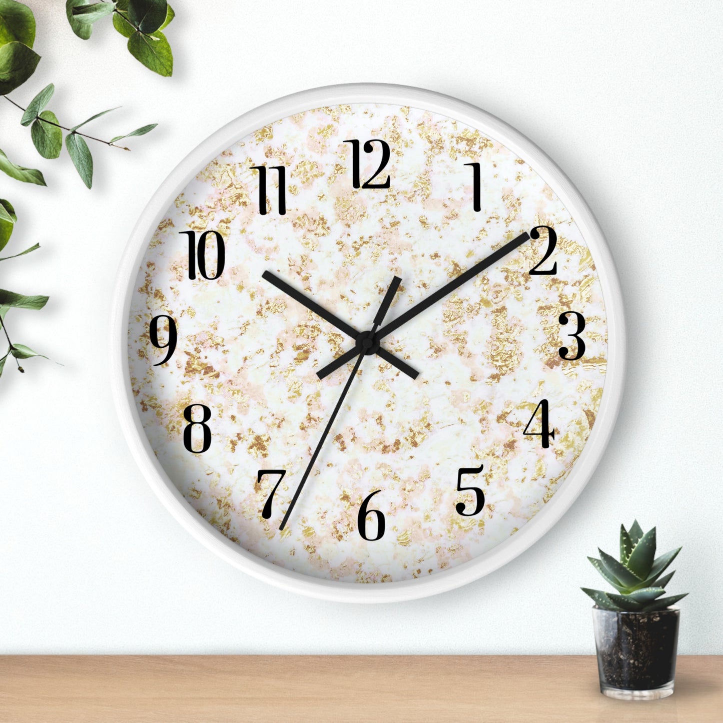 Marble Texture Wall Clock — Modern Gold & White Decorative Clock