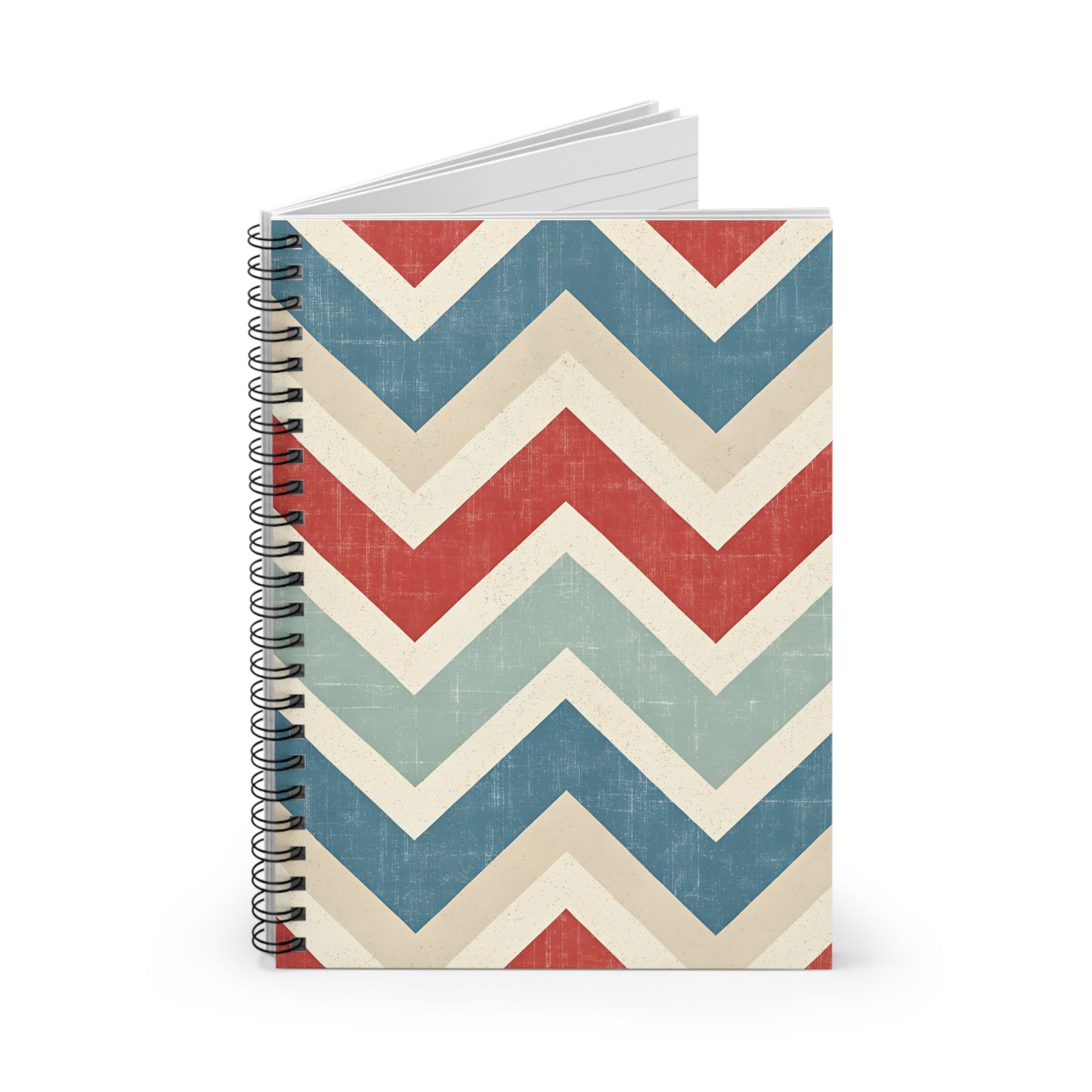 Retro Chevron Spiral Notebook — Vintage Red, Blue & Teal Ruled Journal