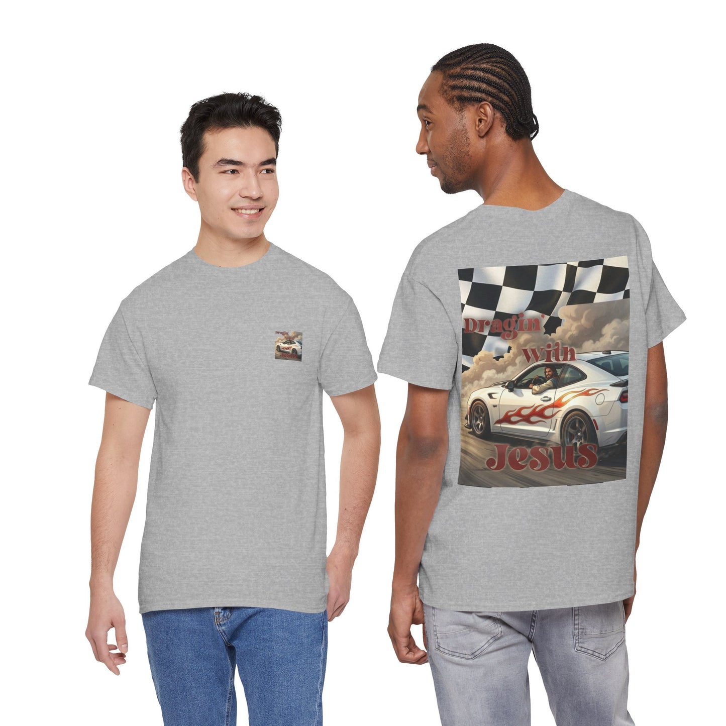 T-Shirt — "Dragin' With Jesus" Retro Racing Graphic Tee
