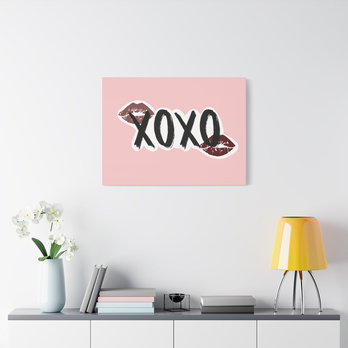 XOXO Kiss Wall Canvas — Pink Romantic Home Décor for Valentine’s Day