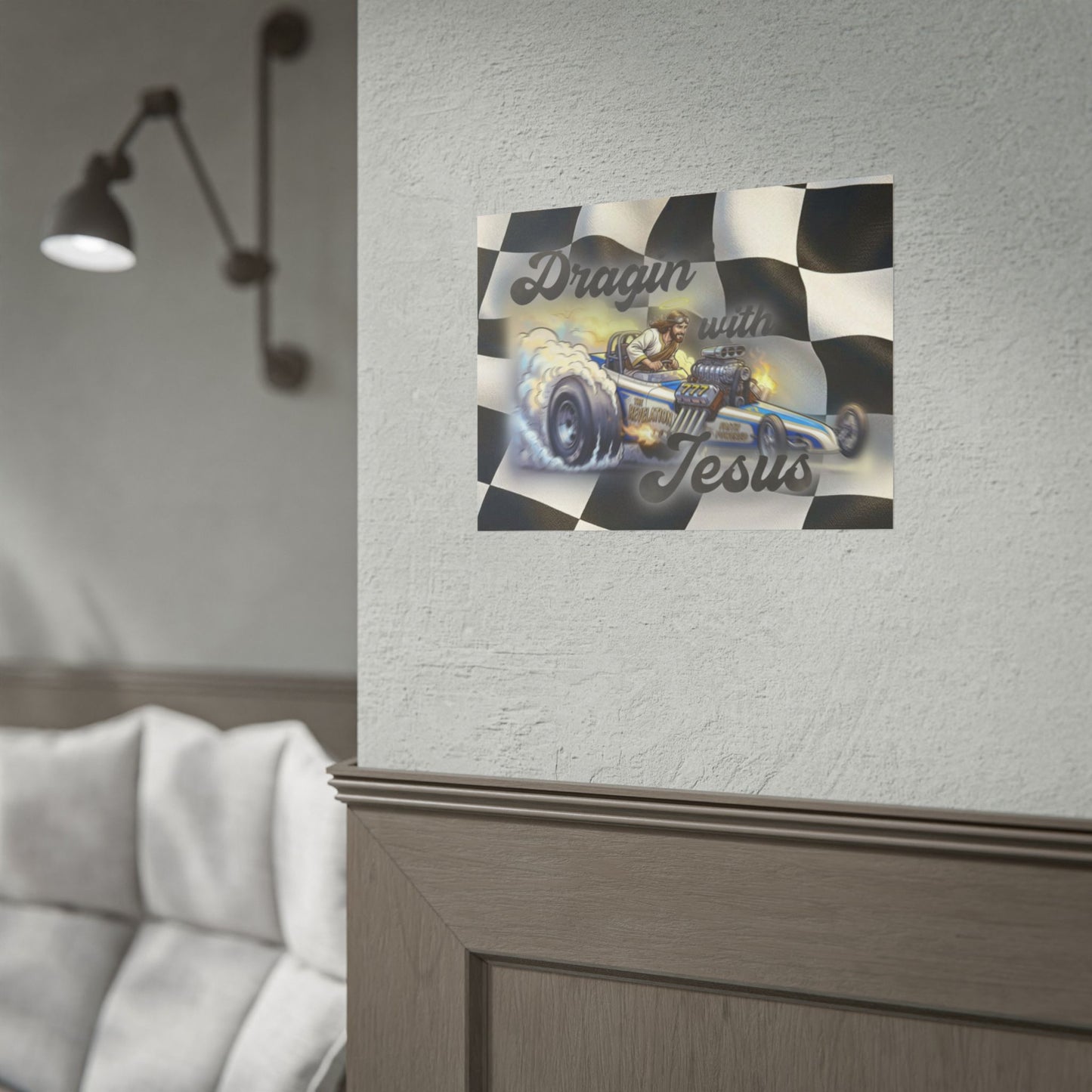 Dragin' With Jesus Dragster Poster — Checkered Flag Racing Wall Art