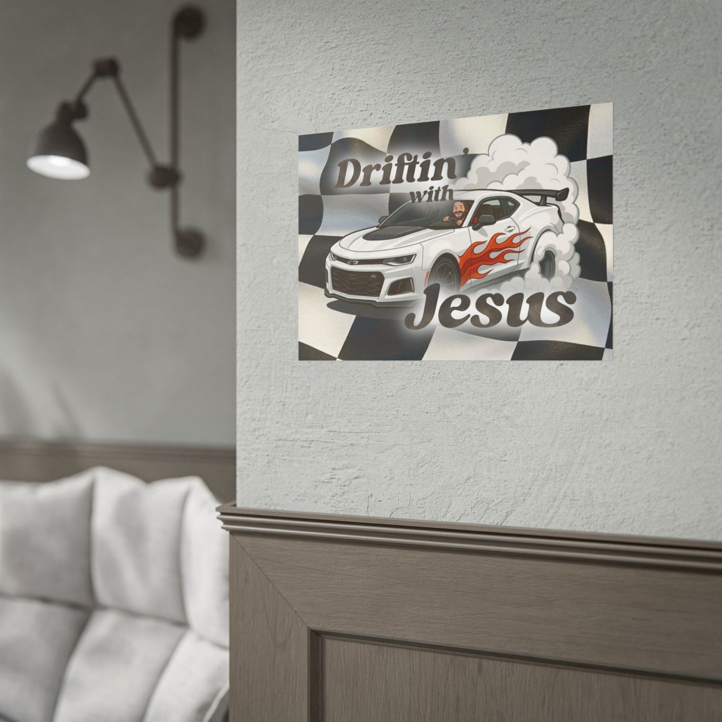 Rolled Poster — "Driftin' with Jesus" Racing Car Wall Art
