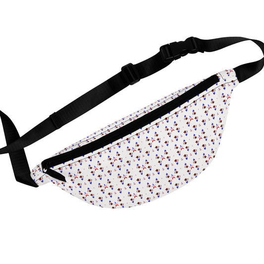 Fanny Pack — Petite Floral Pattern Waist Bag, White with Tiny Red & Blue Flowers