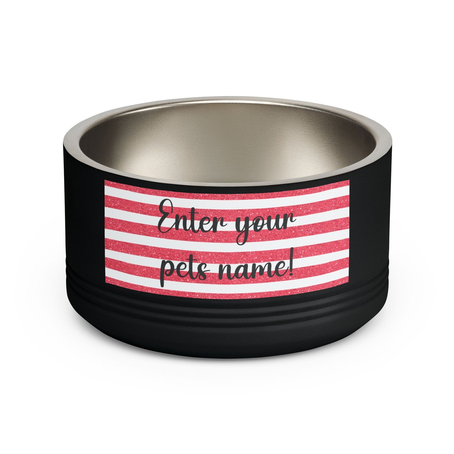 Personalized Pet Bowl - 18oz Red Striped Custom Name Dog & Cat Bowl