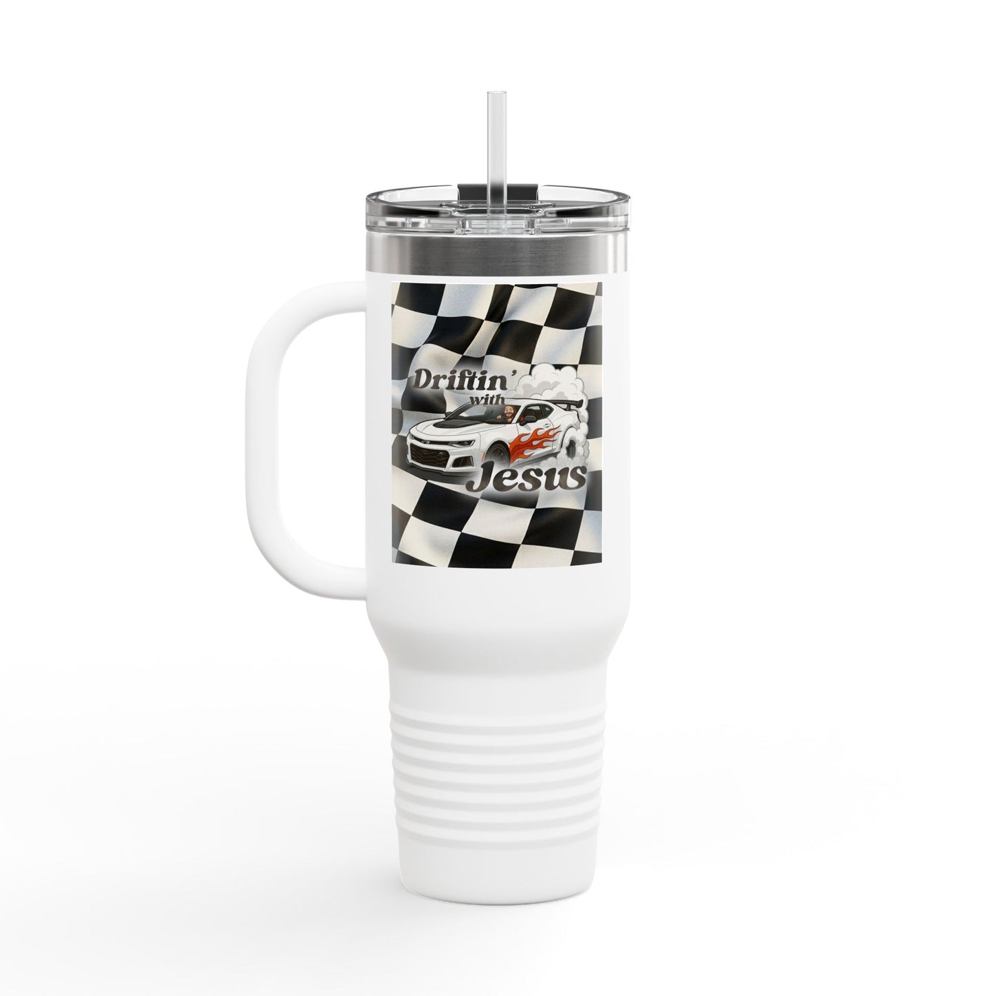 40oz Insulated Travel Mug — Racing Checkered Flag Design