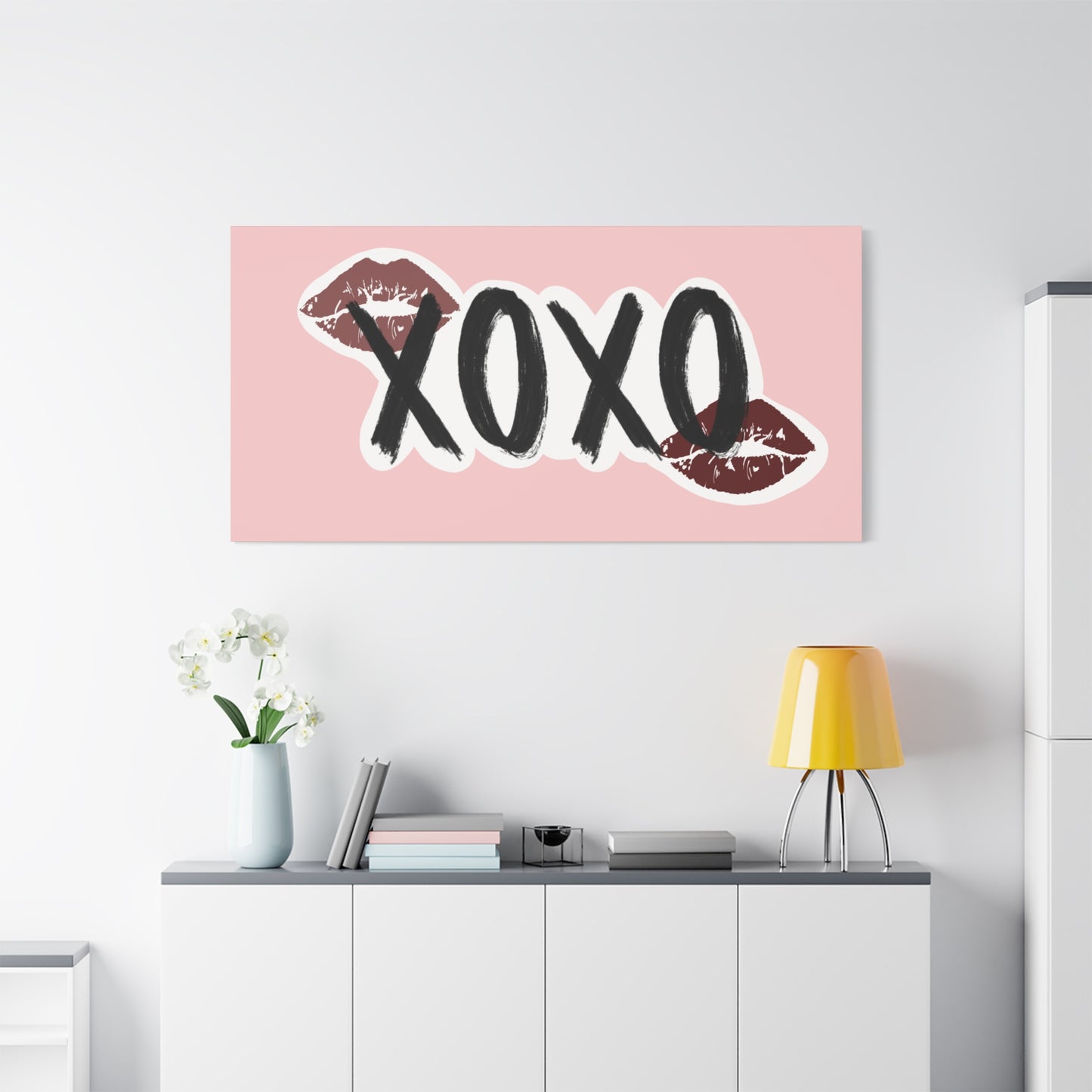 XOXO Kiss Wall Canvas — Pink Romantic Home Décor for Valentine’s Day