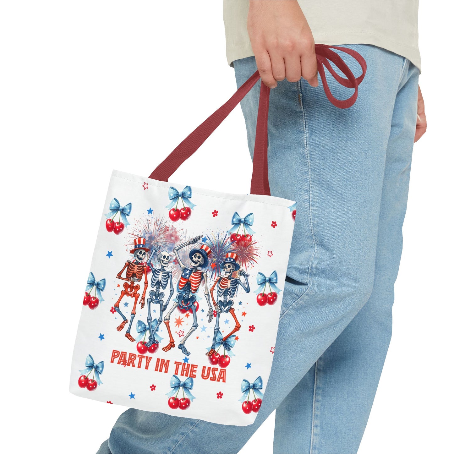 Patriotic Skeletons Tote Bag — "Party in the USA" 4th of July All-Over Print