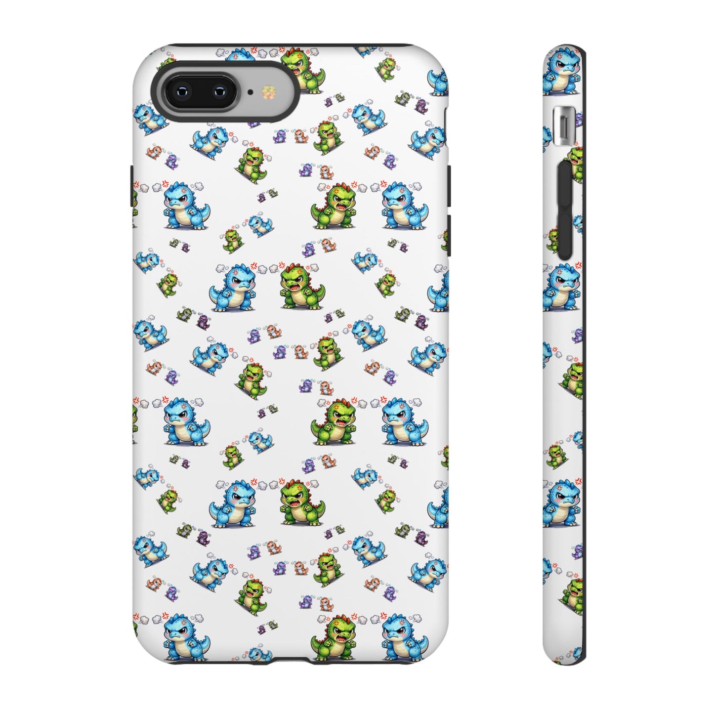 Cute Dino Pattern Phone Case — Cartoon Green & Blue Dino Tough Case, Protective iPhone Cover