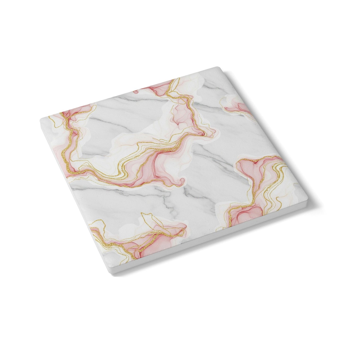 Marble Pink & Gold Swirl Ceramic Coaster — Elegant Drink Coaster for Home Décor