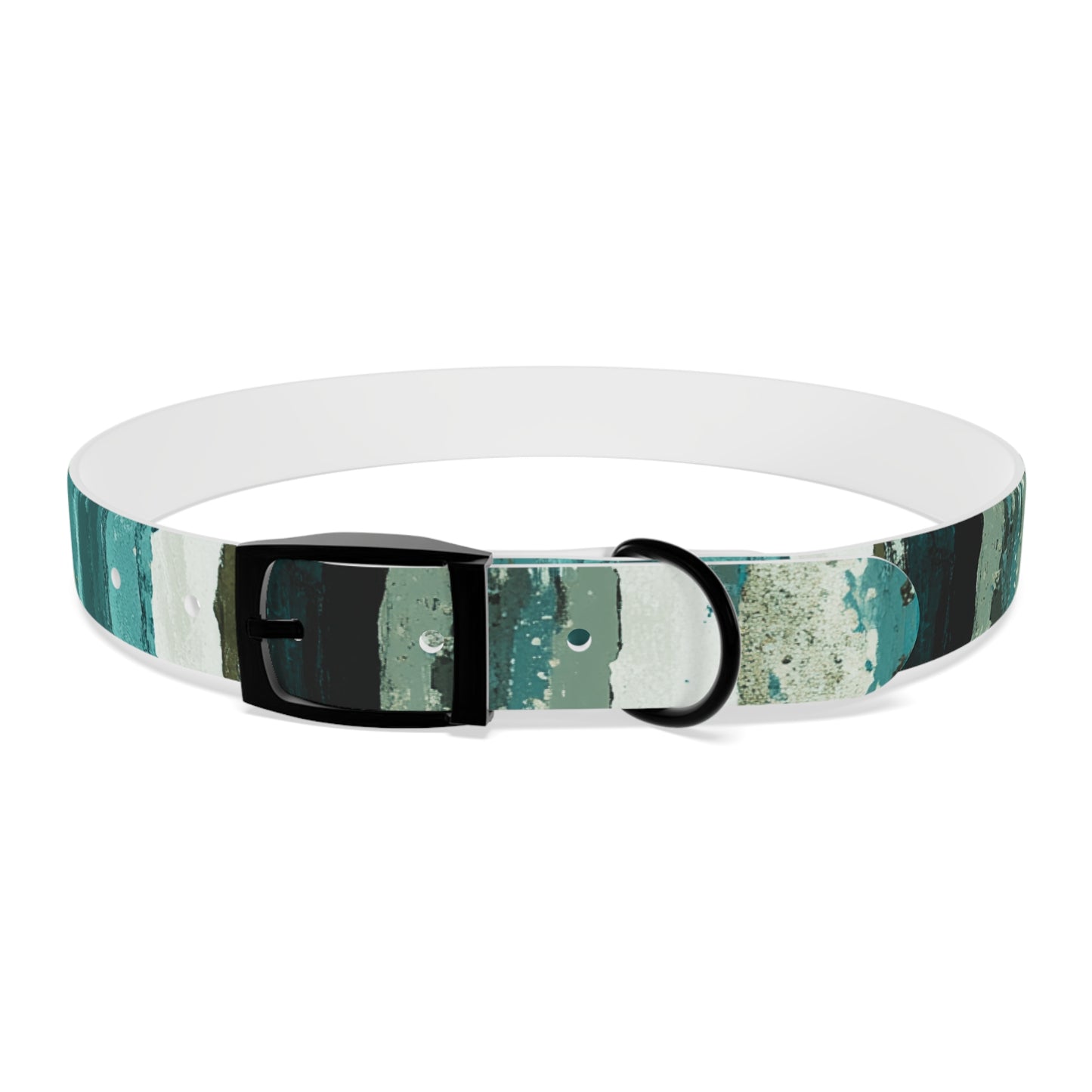 Teal Striped Abstract Dog Collar — Watercolor Brushstroke Pattern