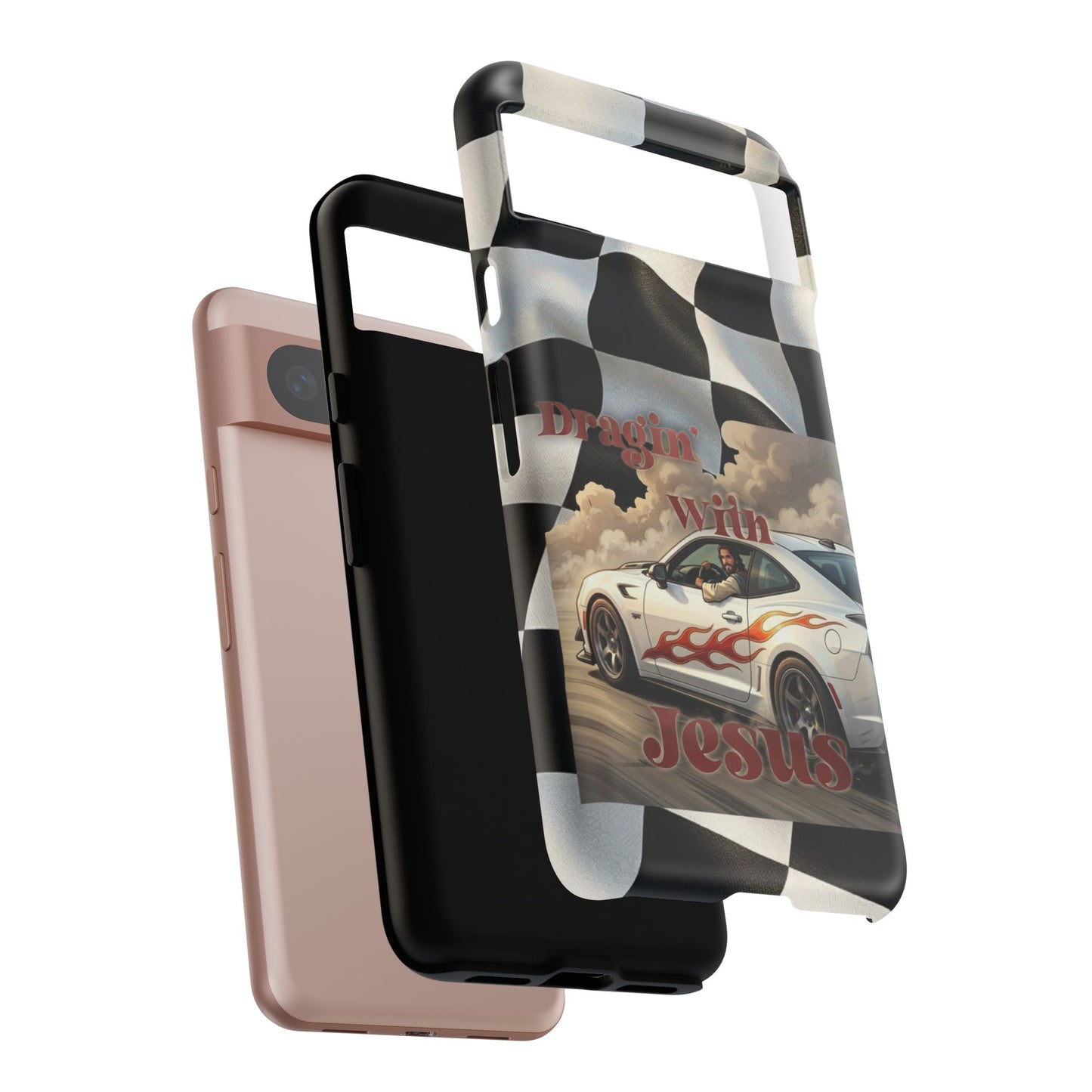 Phone Case — "Dragin' With Jesus" Racing Checkered flag - Samsung / Google phones