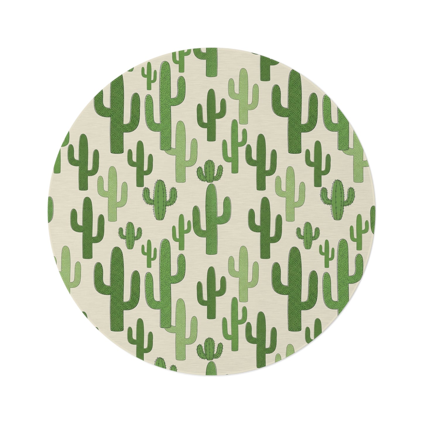 Cactus Pattern Round Rug — Green Desert Accent Floor Mat