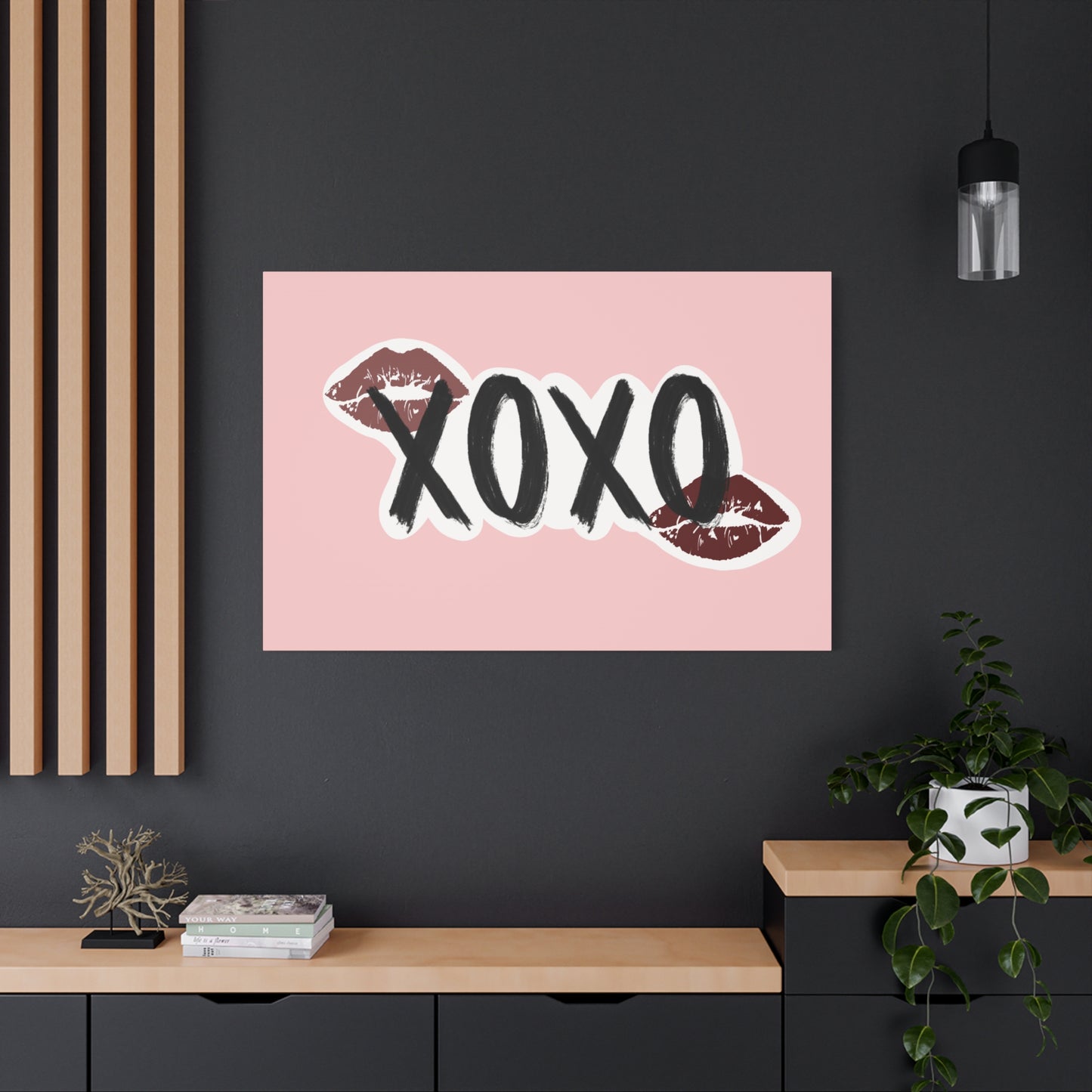 XOXO Kiss Wall Canvas — Pink Romantic Home Décor for Valentine’s Day