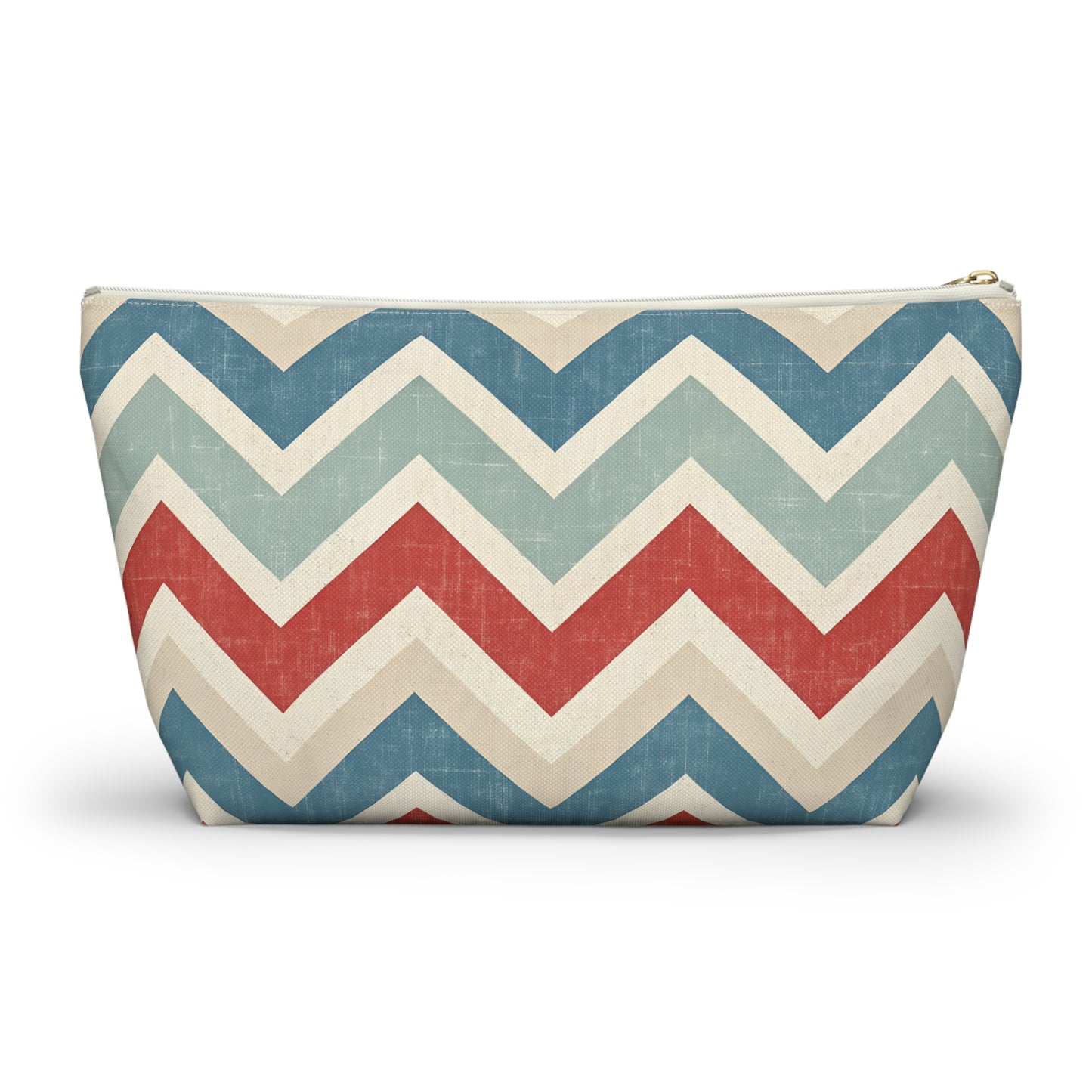 Chevron Accessory Pouch (T-Bottom) – Vintage Red, Blue & Cream Cosmetic Bag
