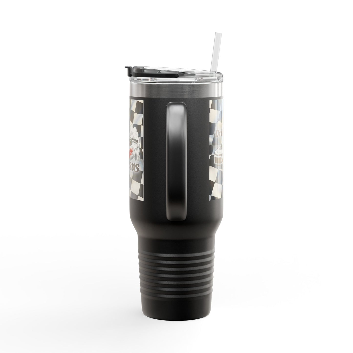 40oz Insulated Travel Mug — Racing Checkered Flag Design