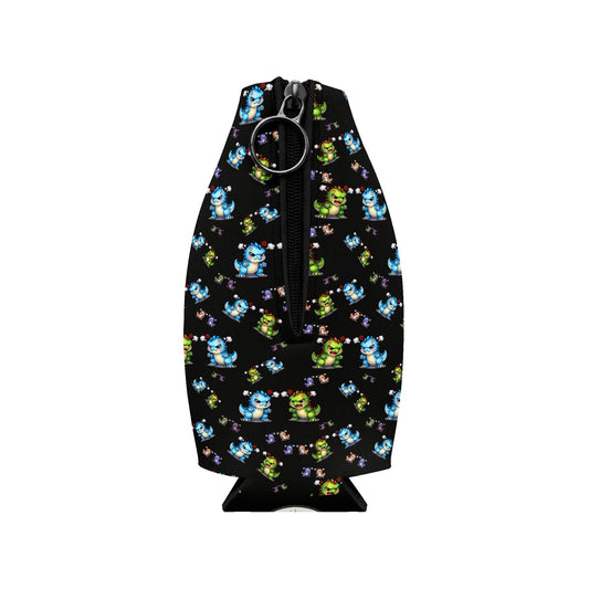 Bottle Cooler Sleeve — Cute Cartoon dinosaurs Zip-Up Insulated Koozie