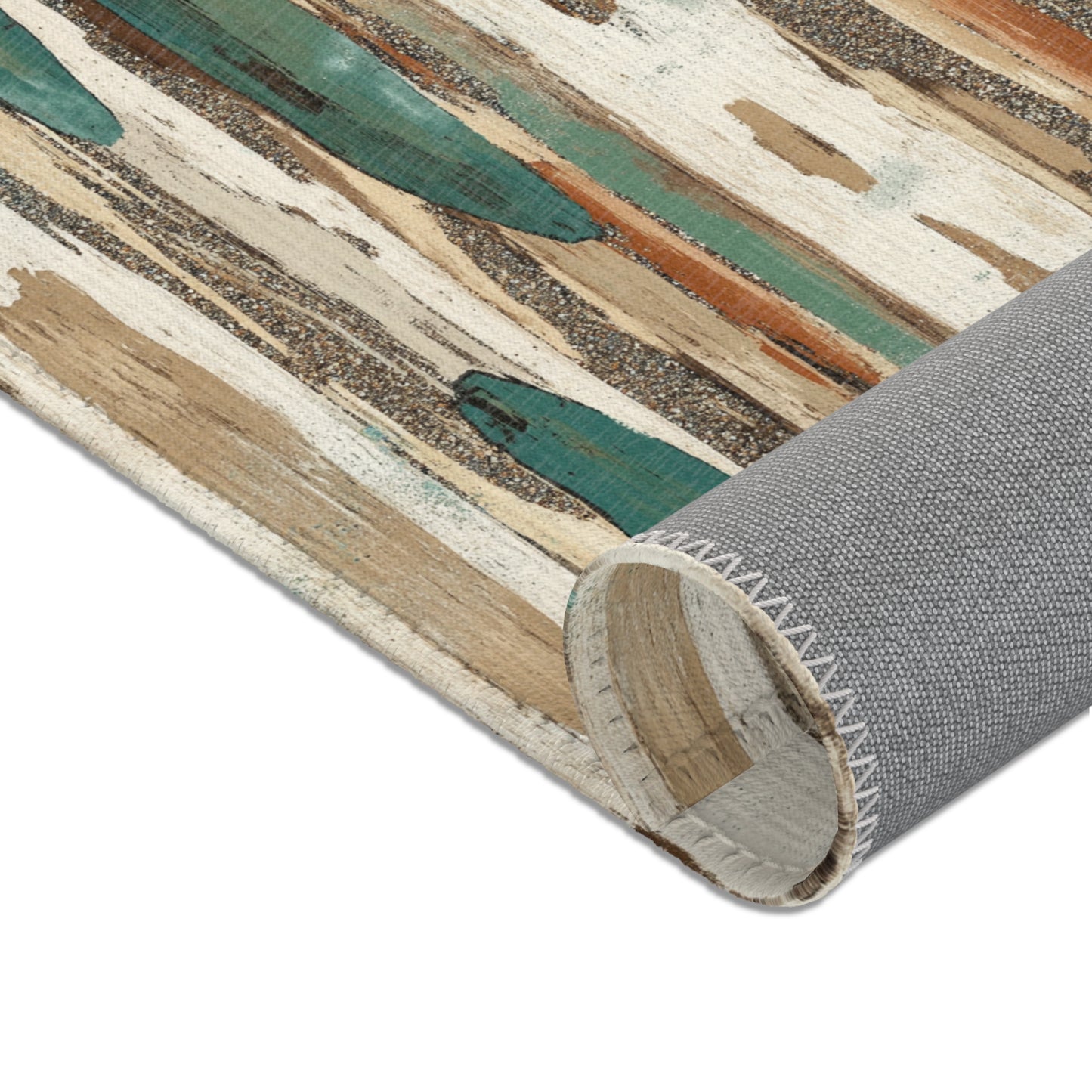 Boho Teal & Rust Brushstroke Area Rug