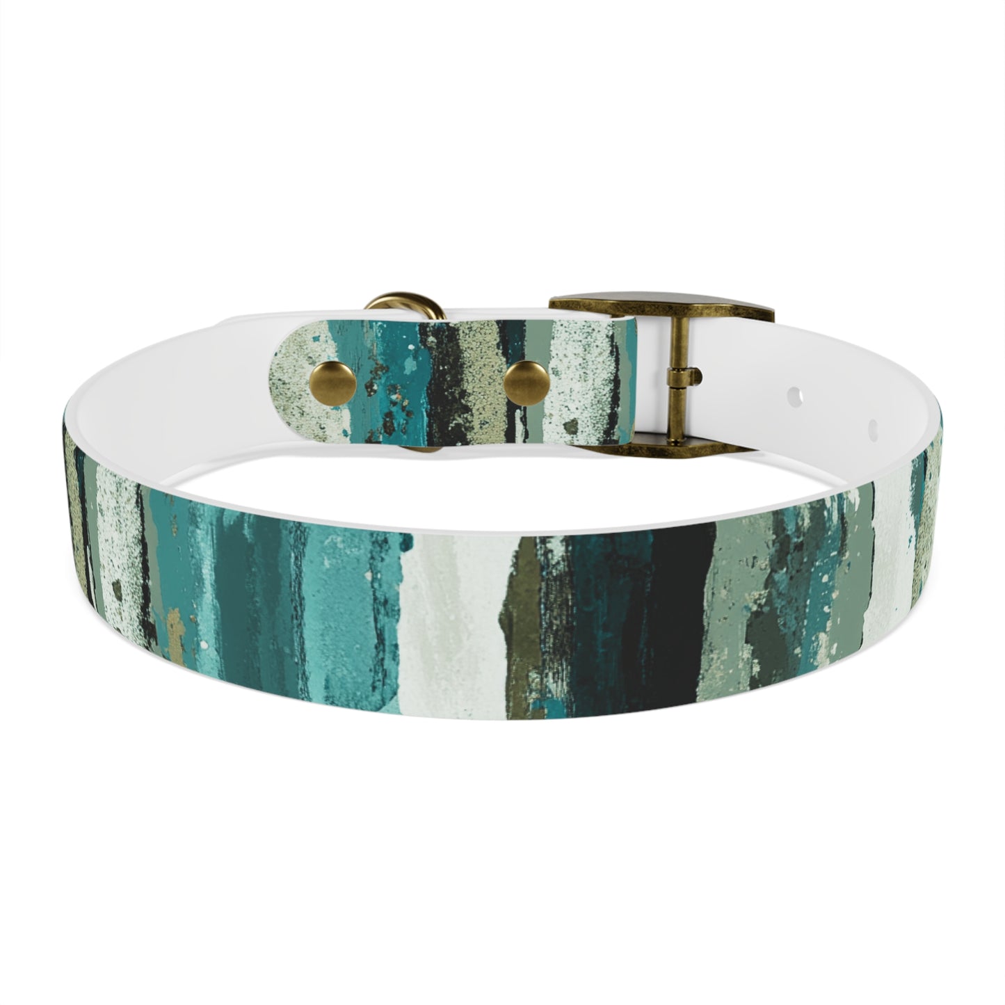 Teal Striped Abstract Dog Collar — Watercolor Brushstroke Pattern