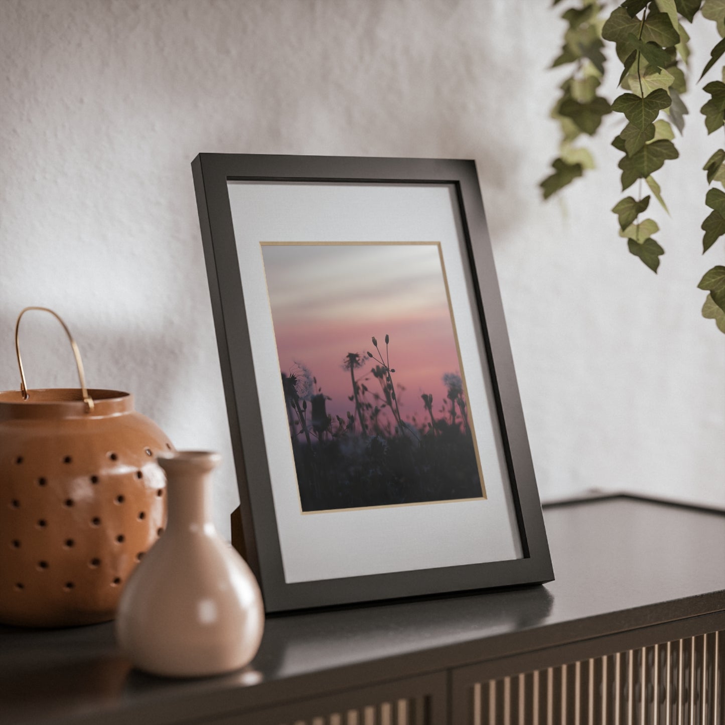 Sunset Wildflowers Framed Poster — Black Frame Wall Art