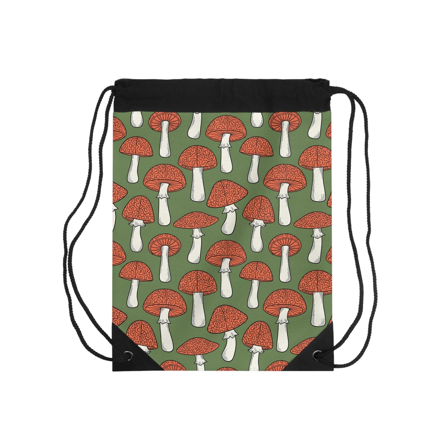 Mushroom Pattern Drawstring Bag — Retro Red Toadstool Gym Sack