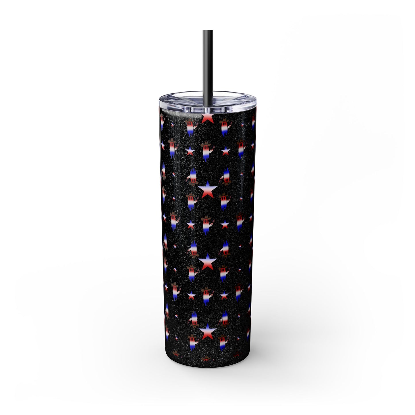 Patriotic Ghost Skinny Tumbler 20oz — Fourth of July Red White Blue Straw Cup