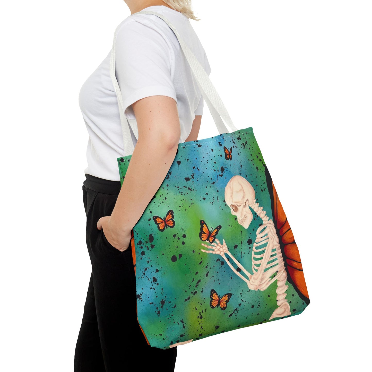 Skeleton & Monarch Tote Bag – Butterfly Skull Art Tote