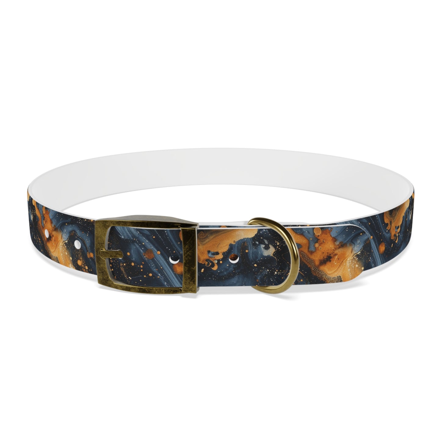 Celestial Marbled Dog Collar — Black & Gold Abstract Galaxy Pattern
