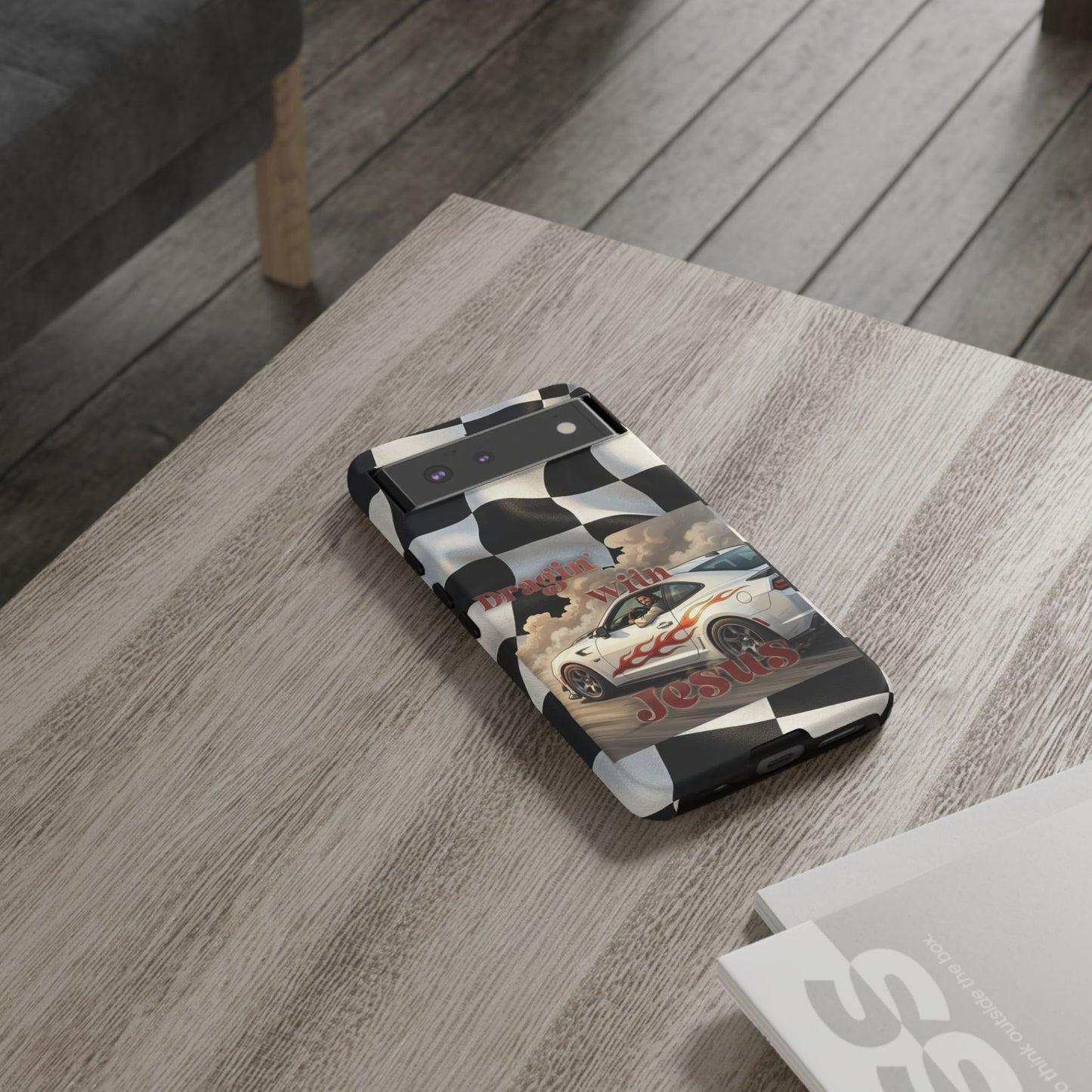 Phone Case — "Dragin' With Jesus" Racing Checkered flag - Samsung / Google phones
