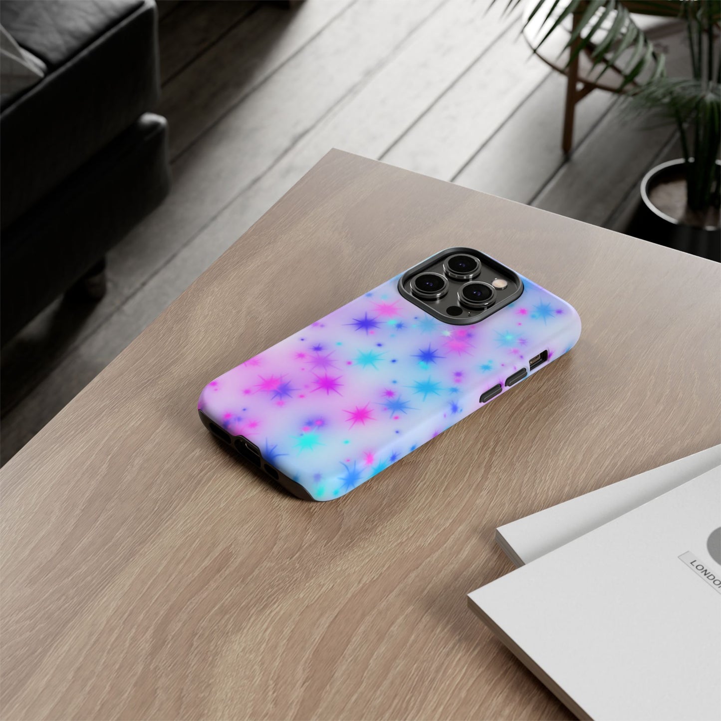 Galaxy Starburst Tough Phone Case — Pastel Pink & Blue Sparkle Protective Cover
