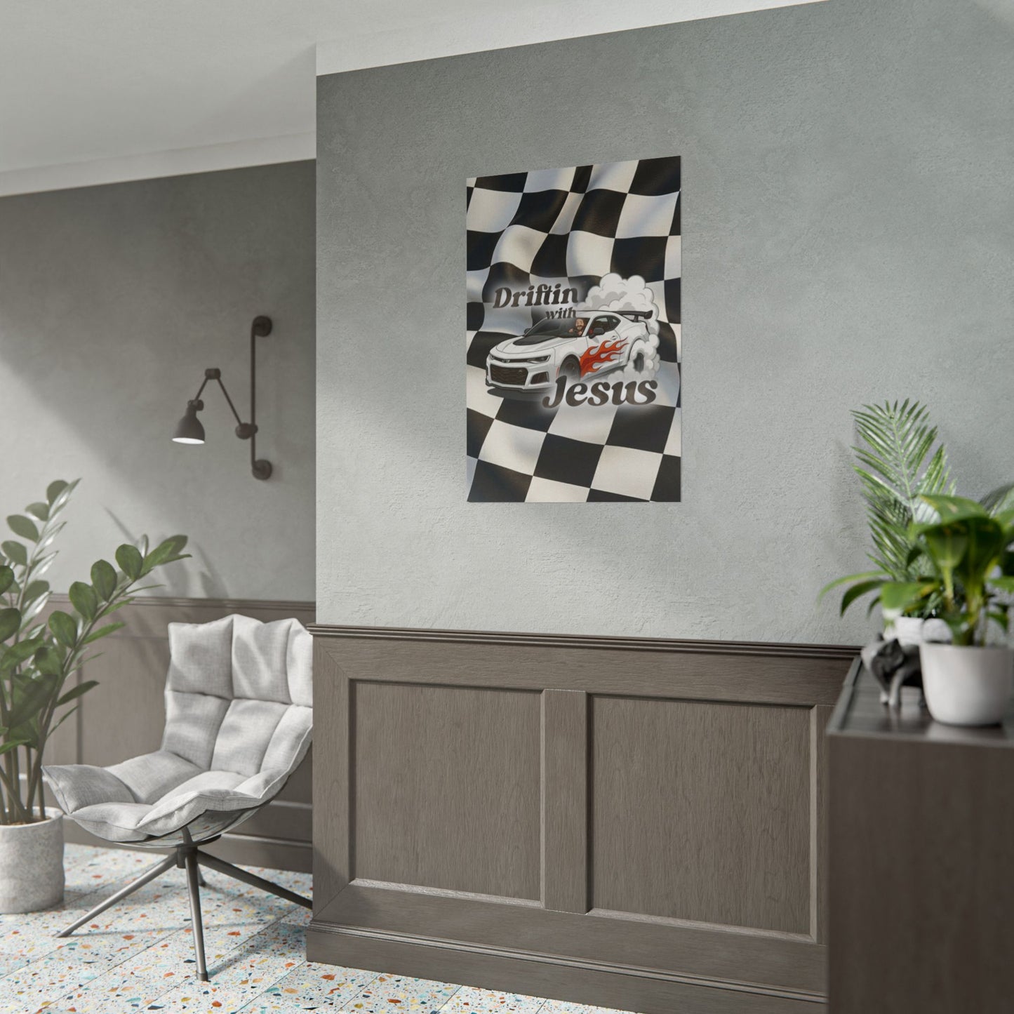 Rolled Poster — "Driftin' with Jesus" Racing Car Wall Art