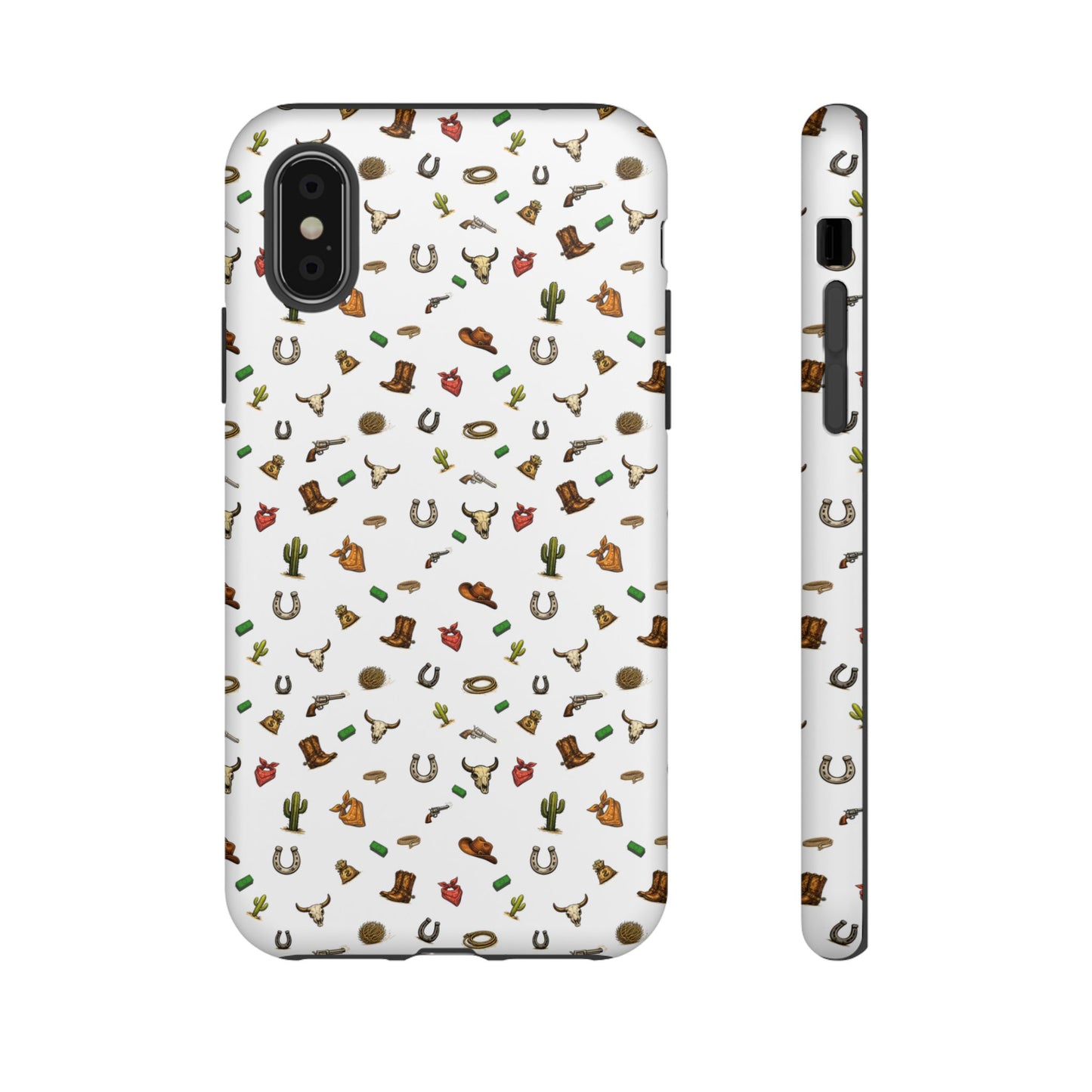 Western Cowboy Pattern Phone Case — Rodeo Hat, Horseshoe & Cactus Tough Case