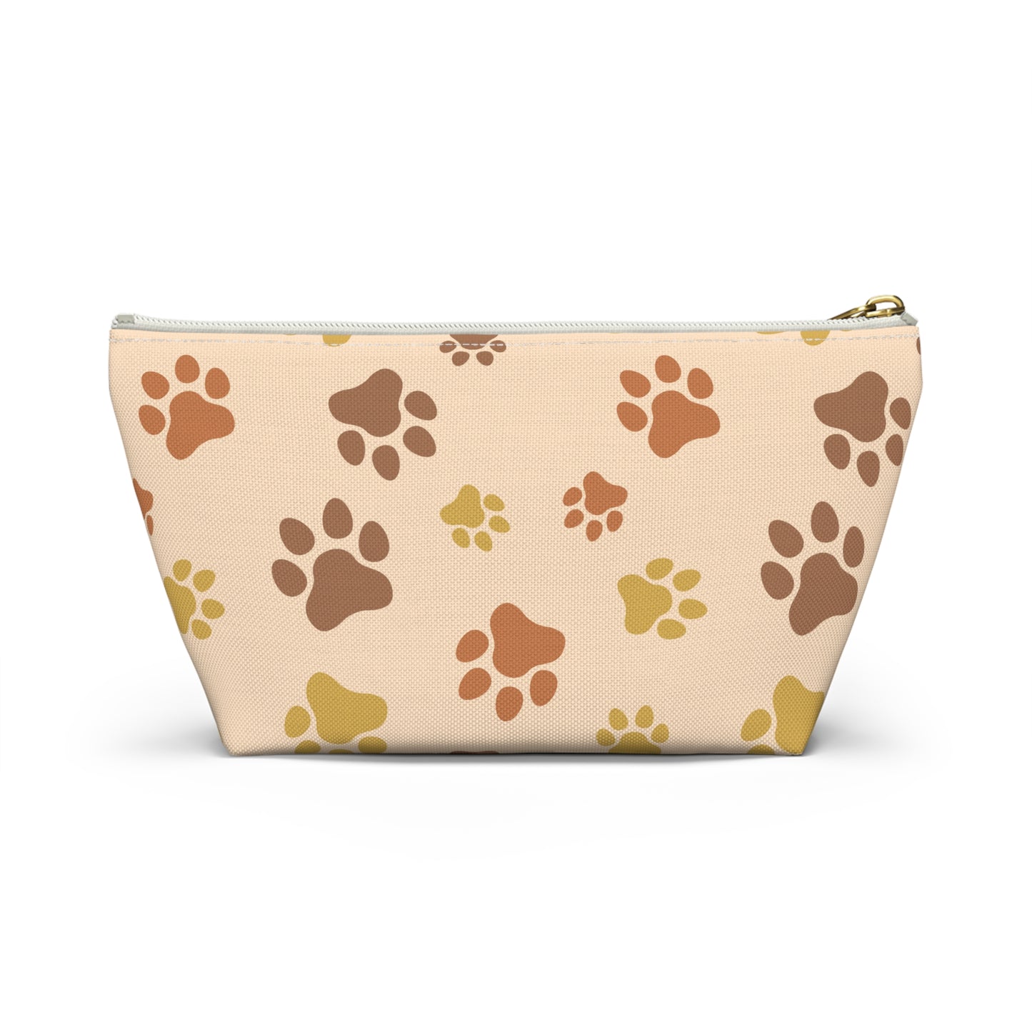 Paw Print Accessory Pouch — Beige T-Bottom Cosmetic Bag for Pet Lovers