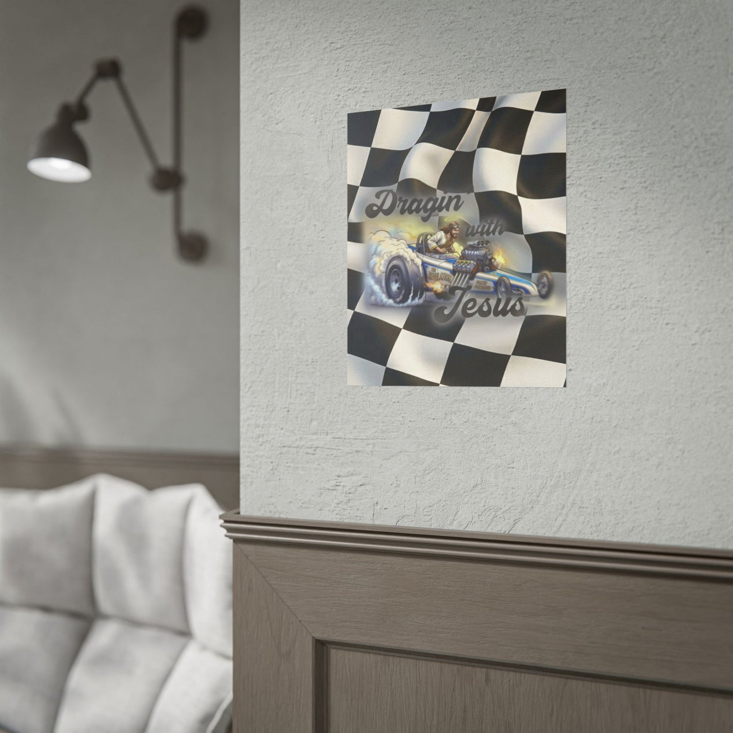 Dragin' With Jesus Dragster Poster — Checkered Flag Racing Wall Art
