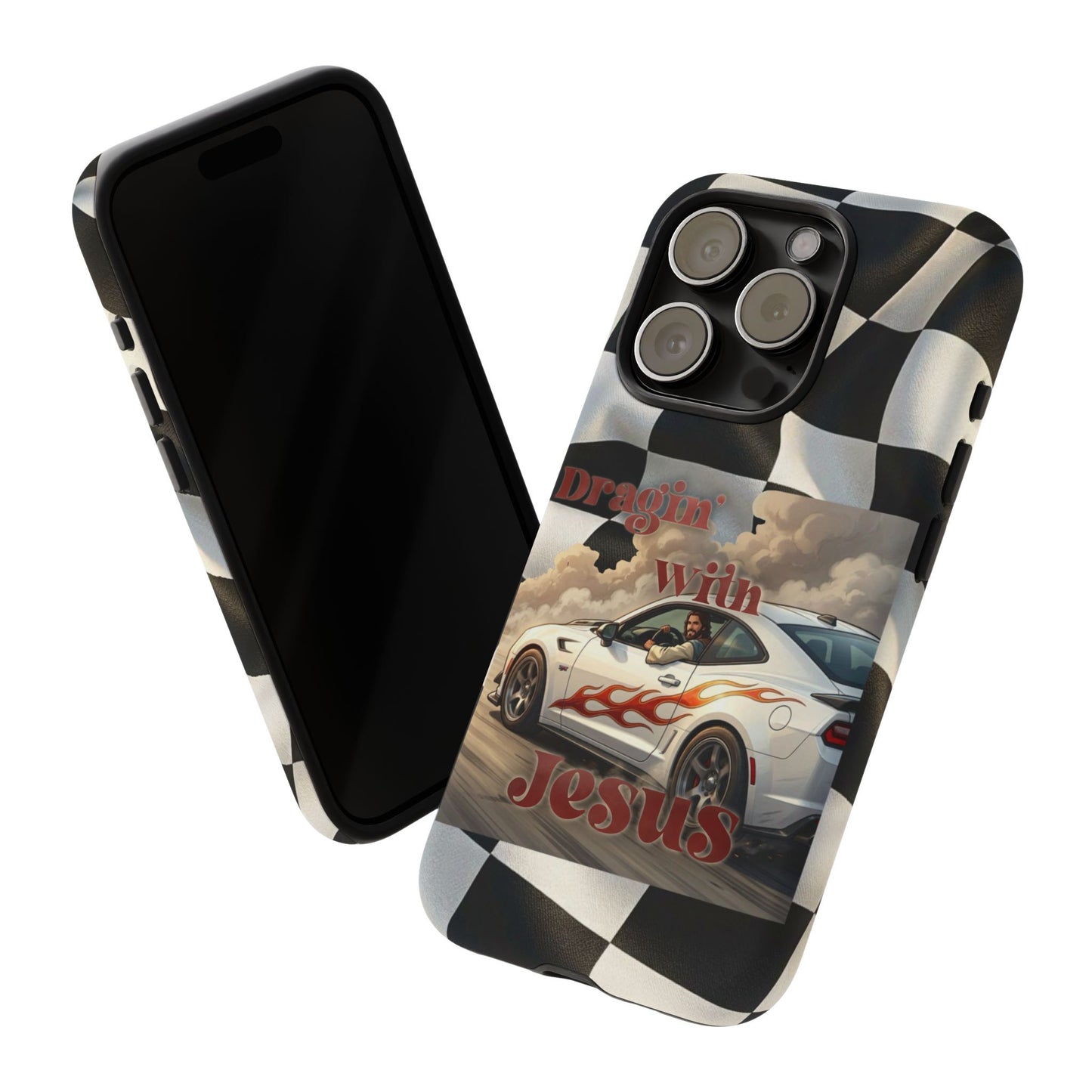 Phone Case — 'Dragin' With Jesus' Racing Checkered Design - iPhone