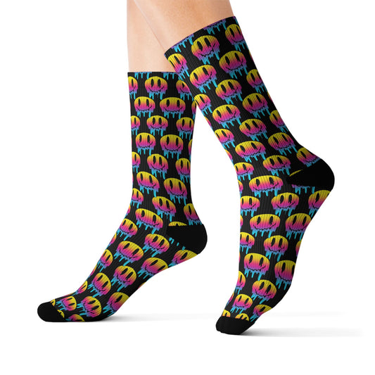 Rainbow Smile Socks — Colorful Happy Face Sublimation Crew Socks