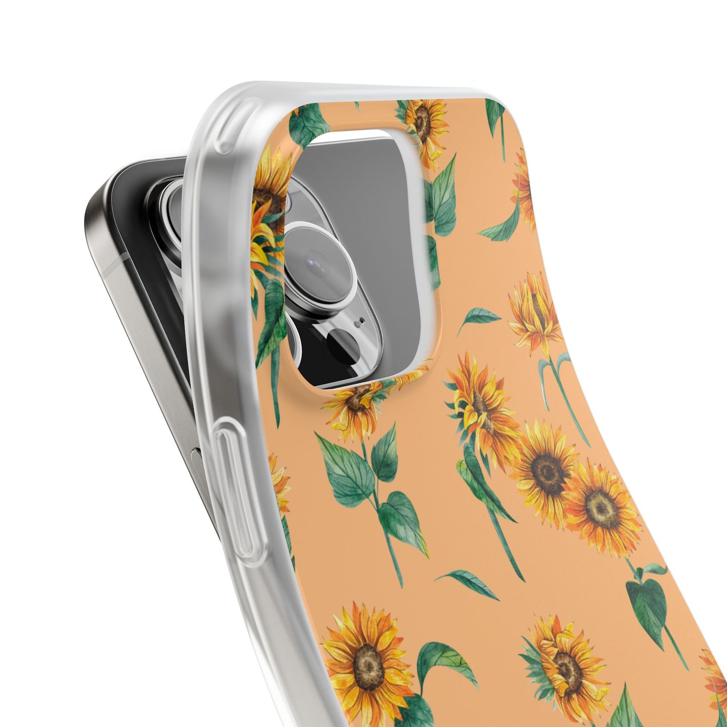 Sunflower Pattern Flexi Case — Floral Phone Case on Peach Background