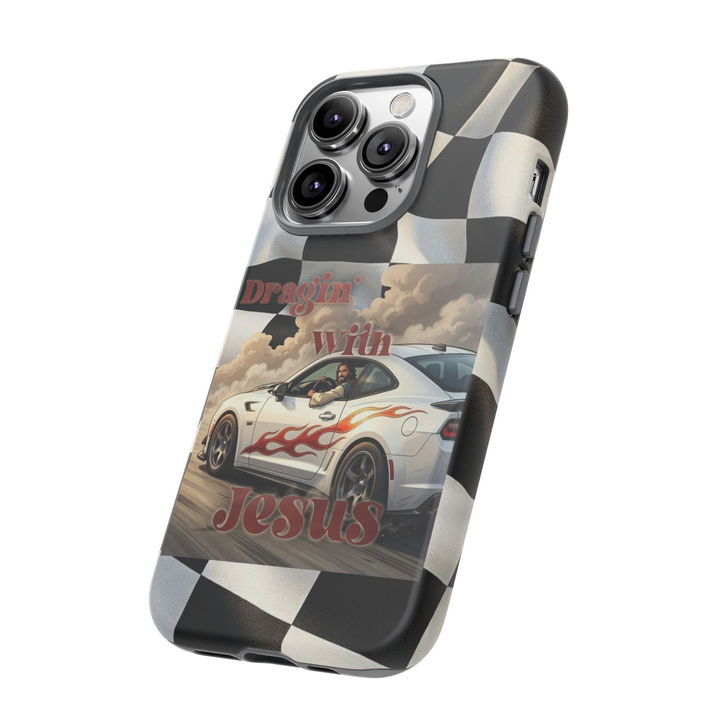 Phone Case — 'Dragin' With Jesus' Racing Checkered Design - iPhone