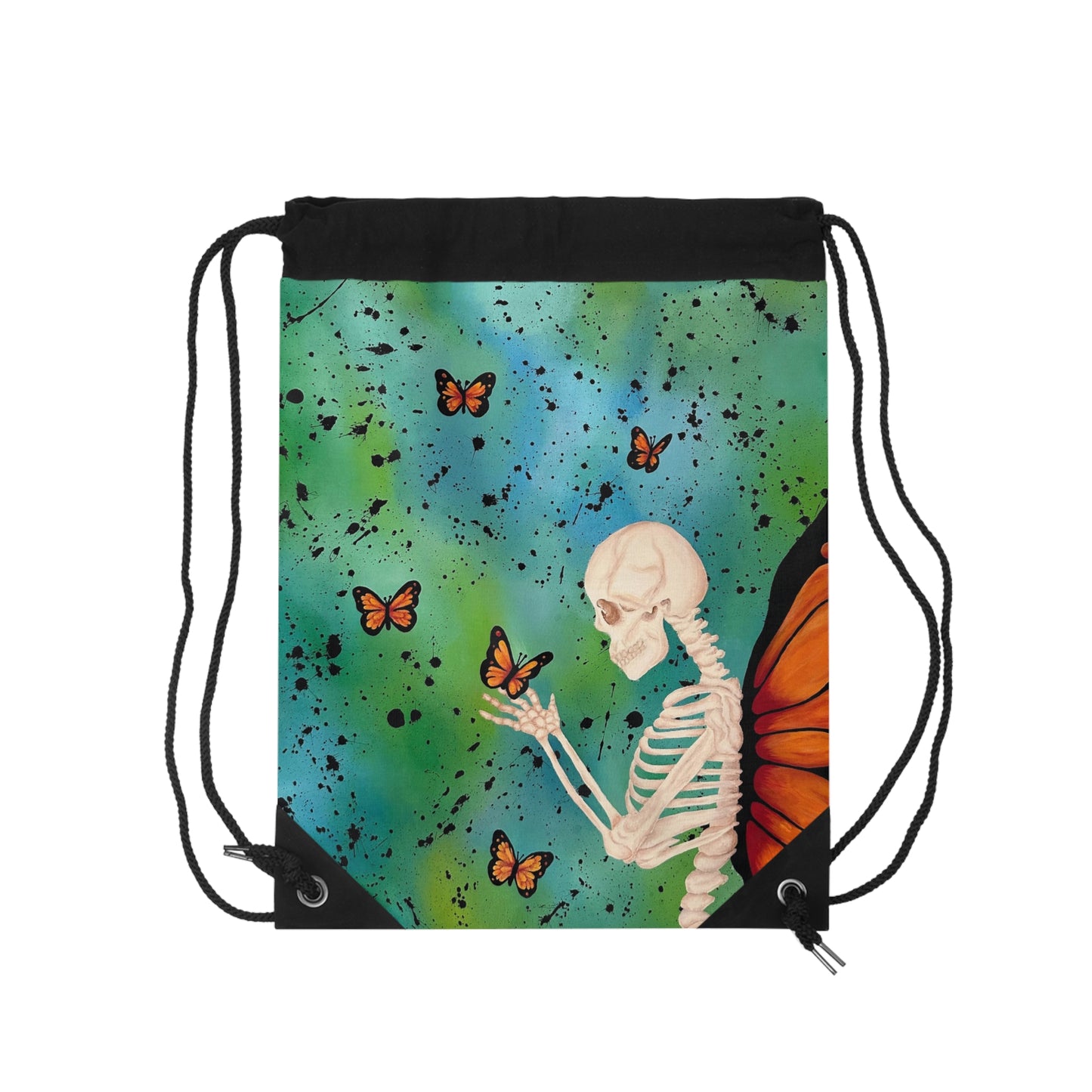 Skeleton with Monarch Wings Drawstring Bag – Butterfly Goth Art Backpack