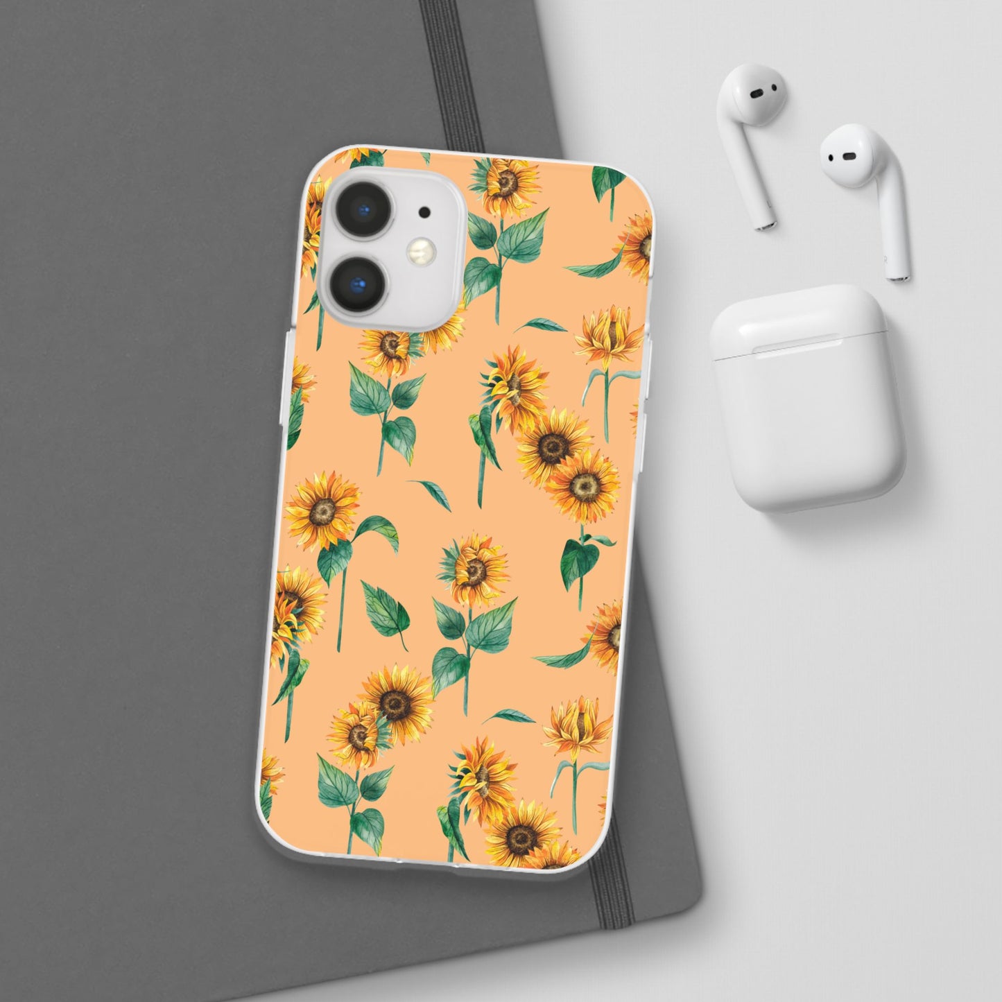 Sunflower Pattern Flexi Case — Floral Phone Case on Peach Background