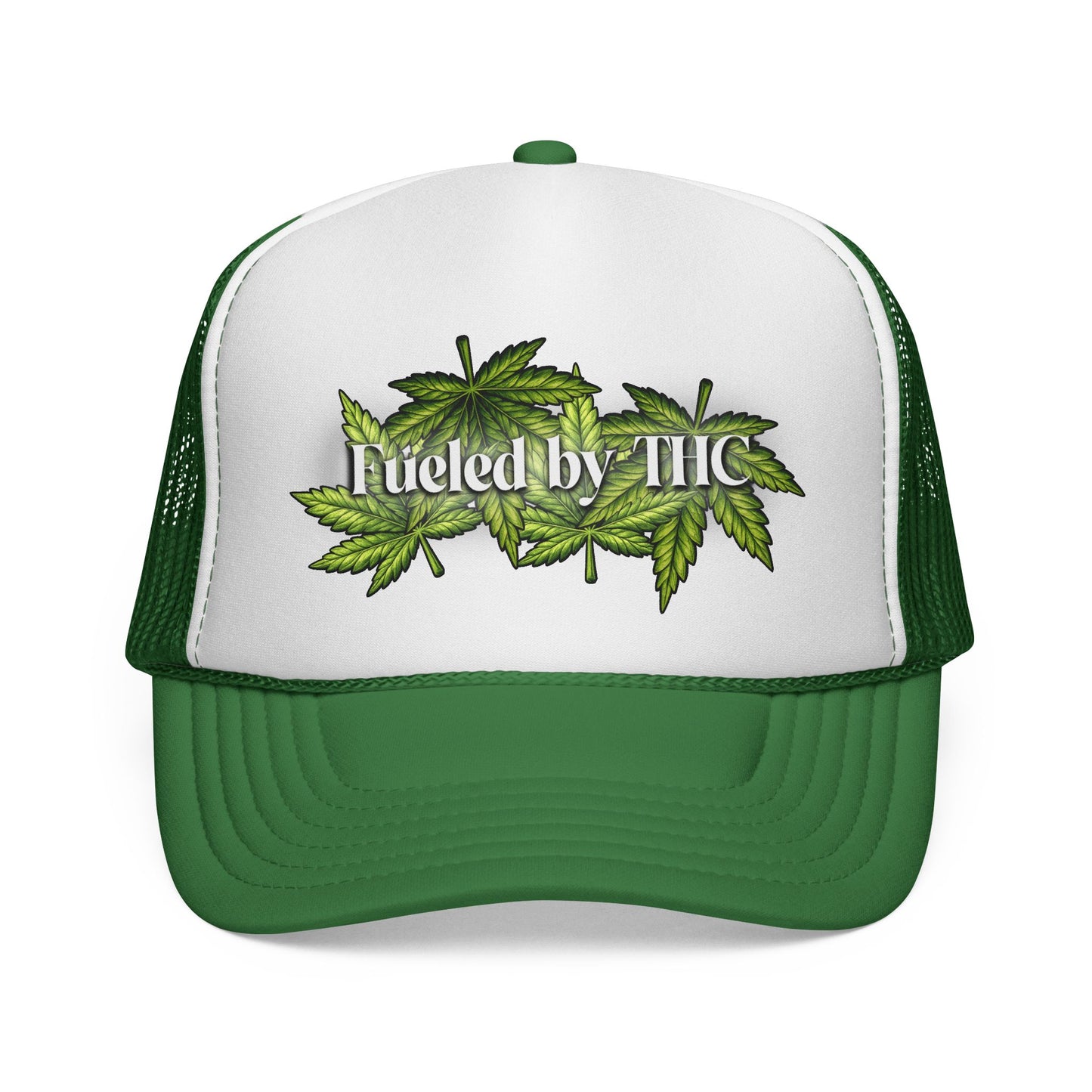 Trucker Cap — "Fueled by THC" Leaf Graphic Mesh Hat