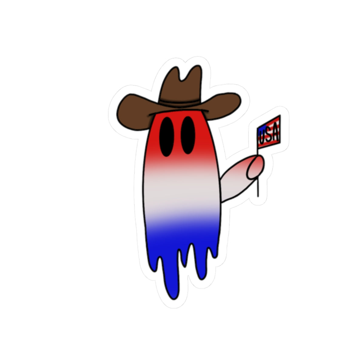 Patriotic Cowboy Ghost Sticker — Red White & Blue Flag Kiss-Cut Sticker