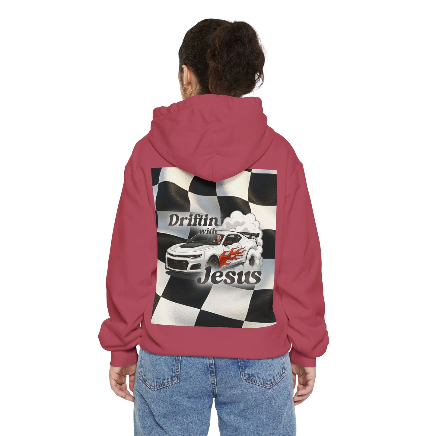 Classic Car Hoodie — Small Chest Graphic “drifting with jesus" Pullover