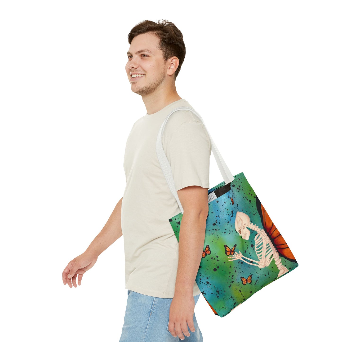 Skeleton & Monarch Tote Bag – Butterfly Skull Art Tote