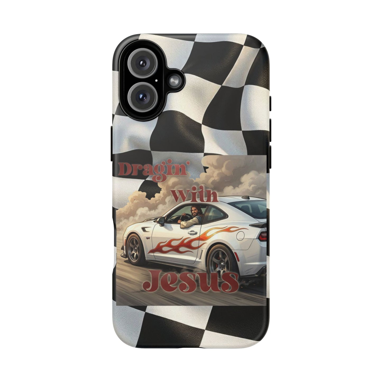 Phone Case — 'Dragin' With Jesus' Racing Checkered Design - iPhone