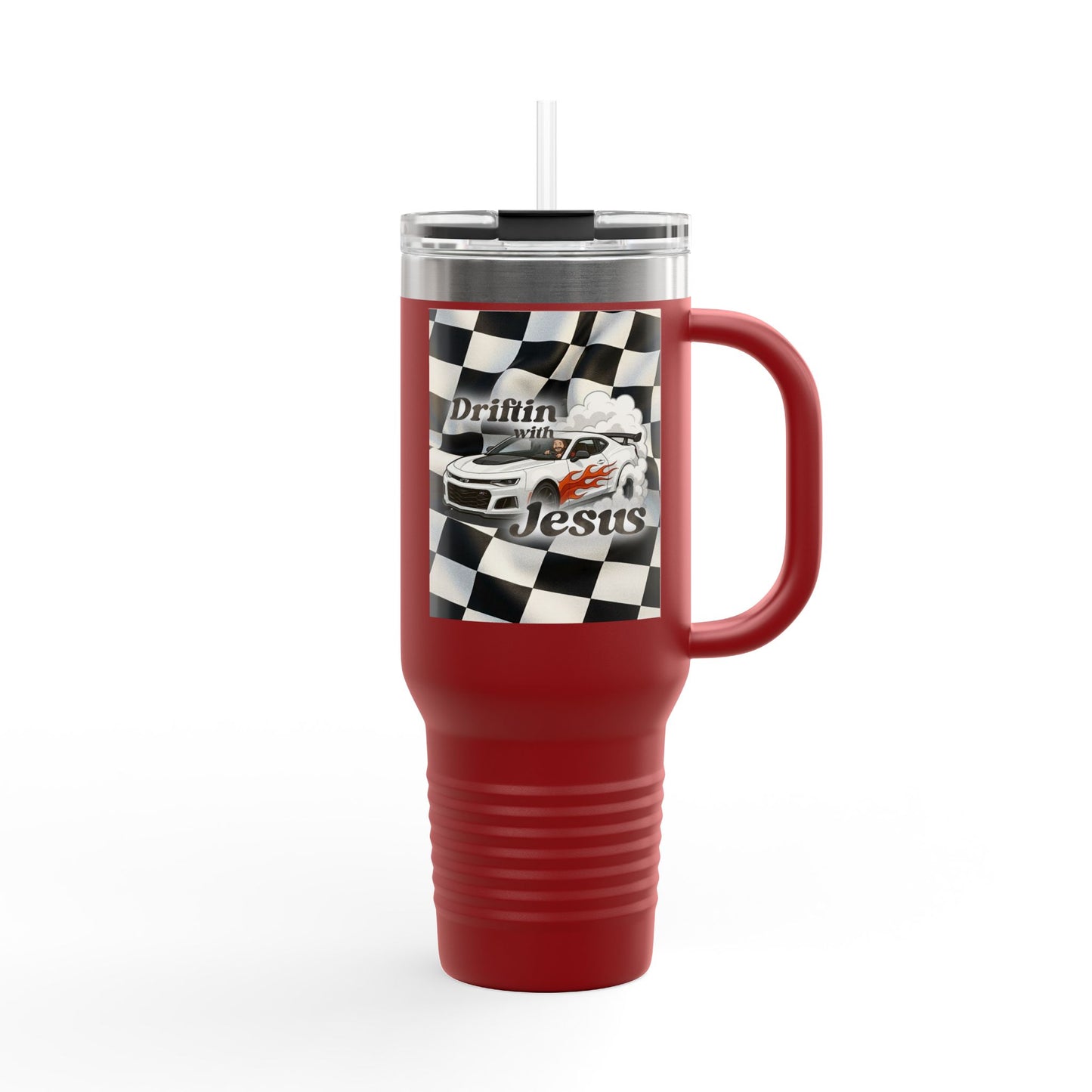 40oz Insulated Travel Mug — Racing Checkered Flag Design